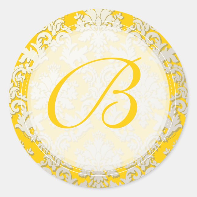 PixDezine DIY monogram+colour/La Paloma Damask Classic Round Sticker (Front)