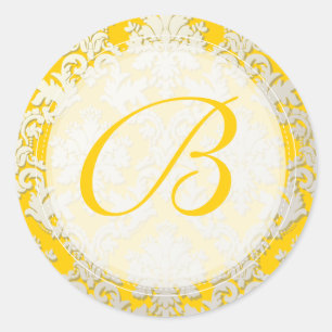 PixDezine DIY monogram+colour/La Paloma Damask Classic Round Sticker