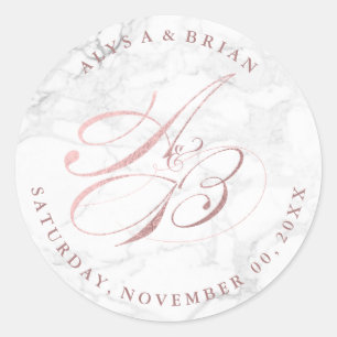 PixDezine DIY Monograms/Marble/Faux Rose Gold Classic Round Sticker