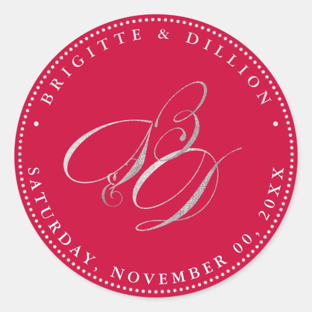 PixDezine Faux Silver Monogram (A-Z) Classic Round Sticker (Front)