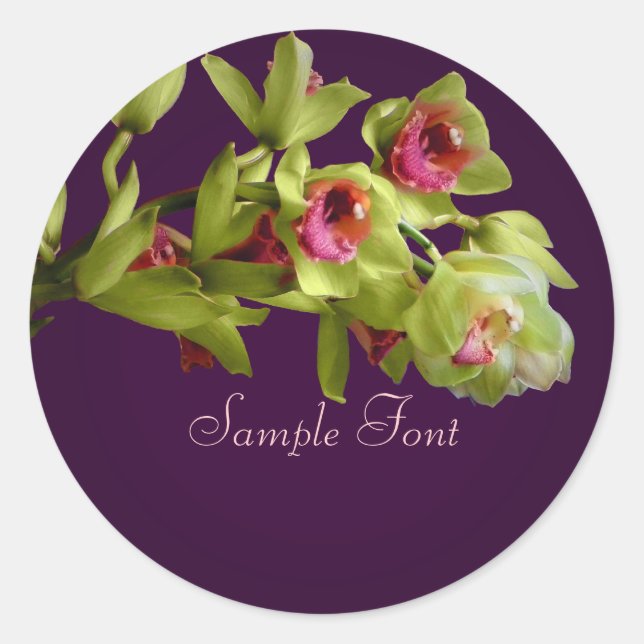 PixDezine green cymgidium orchid/DIY background Classic Round Sticker (Front)
