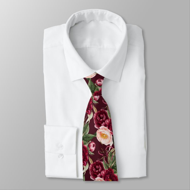 PixDezine H2 Flowers Burgundy Blush Peonies Tie (Tied)