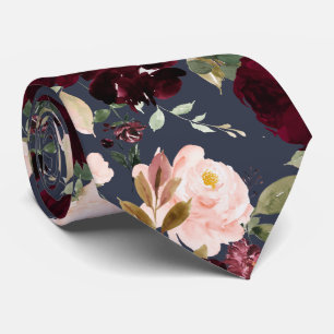 PixDezine H2 Flowers Burgundy Blush Roses Navy Tie