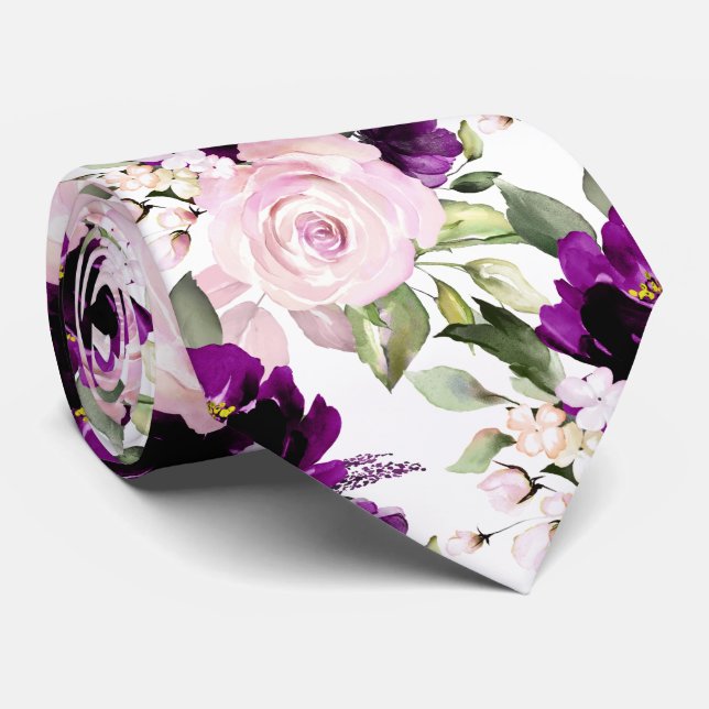 PixDezine H2 Flowers Magenta Blush Roses Tie (Rolled)