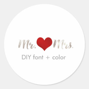 PixDezine heart/mr&mrs/DIY background colour Classic Round Sticker