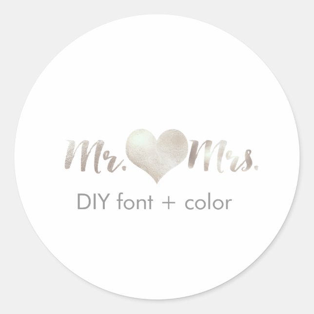 PixDezine heart/mr&mrs/DIY background colour Classic Round Sticker (Front)