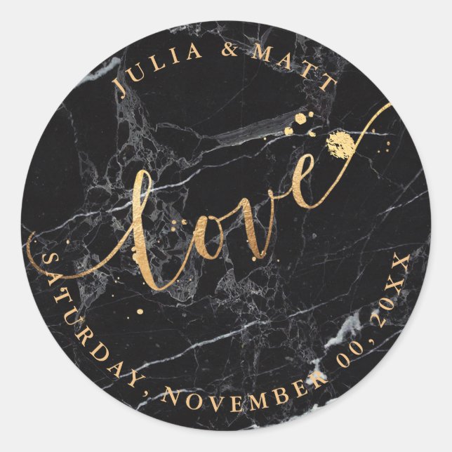 PixDezine Love/Marble+Faux Gold Classic Round Sticker (Front)
