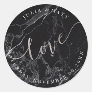 PixDezine Love Marble/Faux Silver Classic Round Sticker