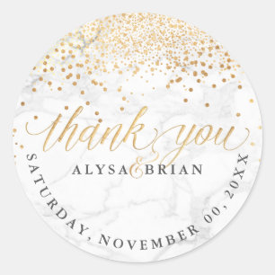 PixDezine Marble/Faux Gold Confetti Thank You Classic Round Sticker