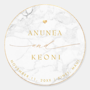 PixDezine Marble Faux Gold Heart Classic Round Sti Sticker