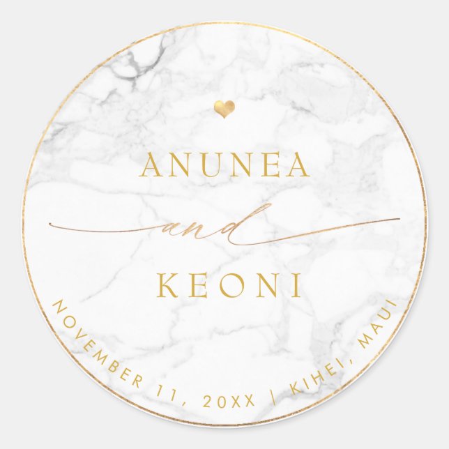 PixDezine Marble Faux Gold Heart Classic Round Sti Sticker (Front)