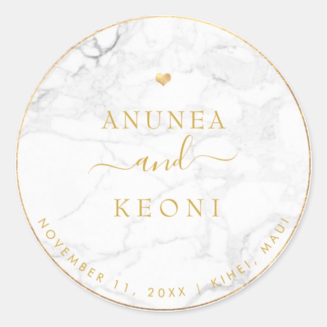 PixDezine Marble Faux Gold Heart Classic Round Sticker (Front)