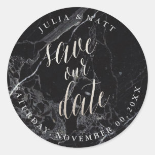 PixDezine Marble Save the Date/Faux Silver Classic Round Sticker