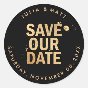 PixDezine Save the Date/Dazzled Faux Gold Classic Round Sticker