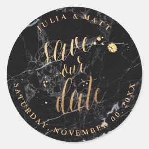 PixDezine Save the Date/Marble+Faux Gold Classic Round Sticker