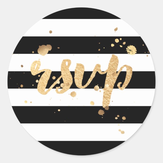 PixDezine stripes/dazzled faux gold/rsvp Classic Round Sticker (Front)