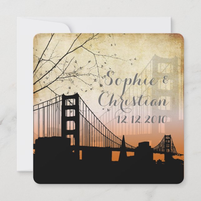 PixDezine Sunset at Golden Gate/vintage Invitation (Front)