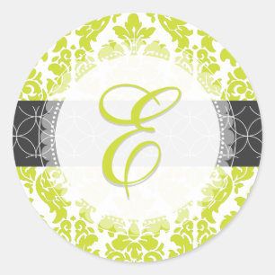 PixDezine versailles damask/monogram/diy colours Classic Round Sticker
