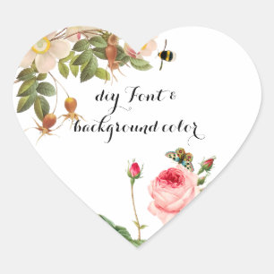 PixDezine vintage pink roses/redoute Heart Sticker