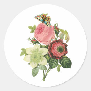 PixDezine vintage redoute rose Classic Round Sticker