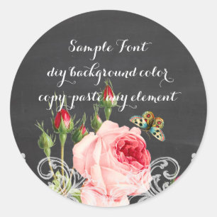 PixDezine vintage rose+chalkboard Classic Round Sticker