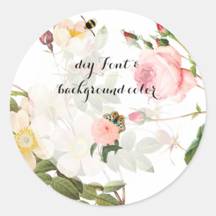 PixDezine vintage rose/peonies/redoute Classic Round Sticker