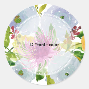 PixDezine watercolor floral/blue ranunculus Classic Round Sticker