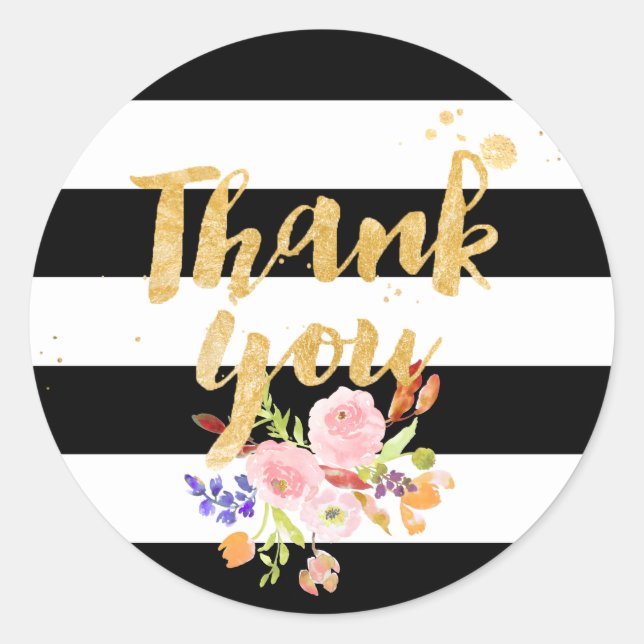 PixDezine watercolor floral/stripes Classic Round Sticker (Front)