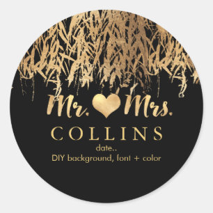 PixDezine Willow Leaves/Faux Gold/DIY background Classic Round Sticker