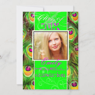 PixDezines 2012 Grads, neon green peacock Invitation