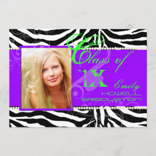 PixDezines 2012 Grads, zebra print/diy colours Invitation