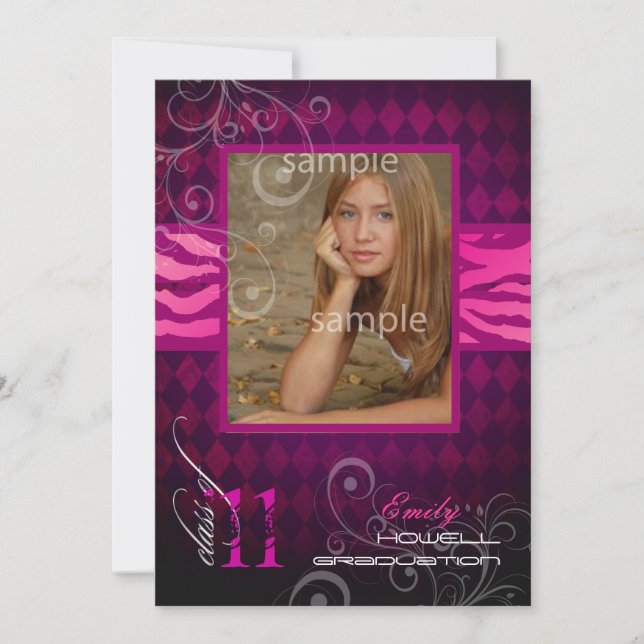 PixDezines 2012 Graduation, Zebra Print+Harlequin Invitation (Front)