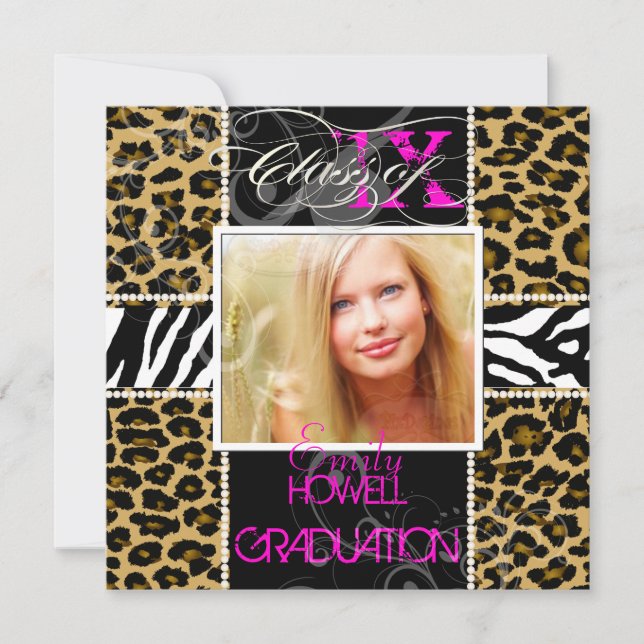 PixDezines 2013 Grads, cheetah+zebra/diy colours Invitation (Front)