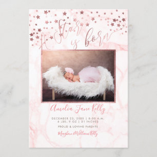 PixDezines A Star is Born, Rose Gold Stars+Marble Invitation