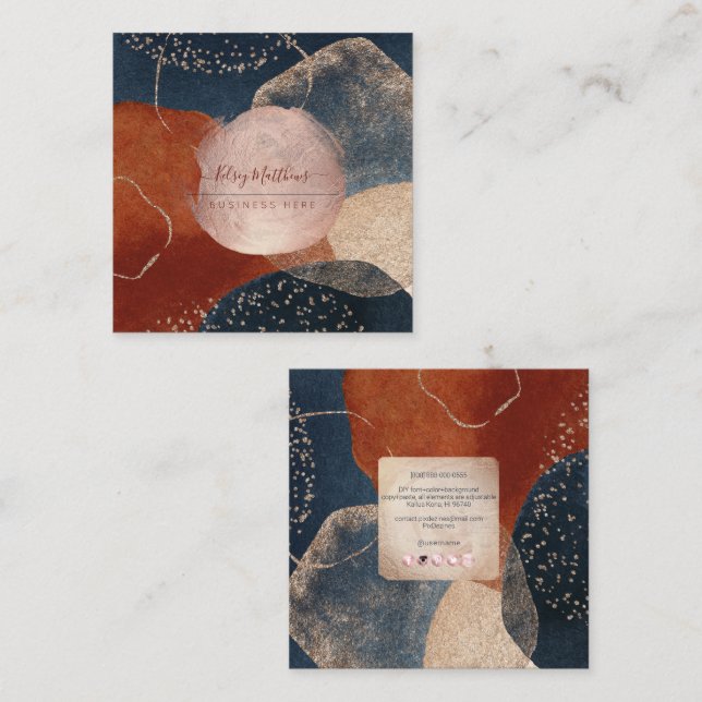 PixDezines Abstract Arrangement H2 Rose Gold  Busi Square Business Card (Front/Back)