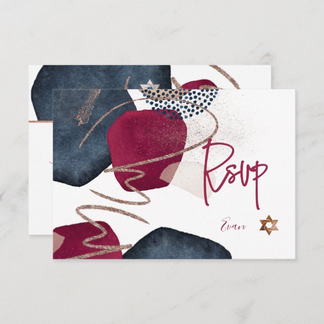 PixDezines Abstract RSVP Navy Bar Mitzvah✡ (Front/Back)