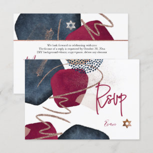 PixDezines Abstract RSVP Navy Bar Mitzvah✡ Card