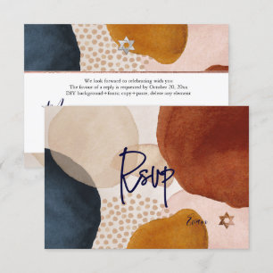 PixDezines Abstract RSVP Navy Bar Mitzvah✡ Card