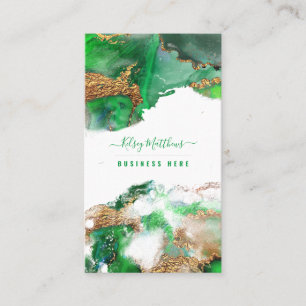 PixDezines Abstract Watercolor Gold Emerald Business Card