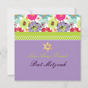 PixDezines Alegre retro floral, Bat Mitzvah Invitation