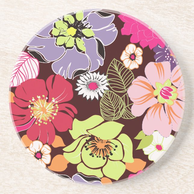 PixDezines Alegre Retro Floral, Custom Background Coaster (Front)