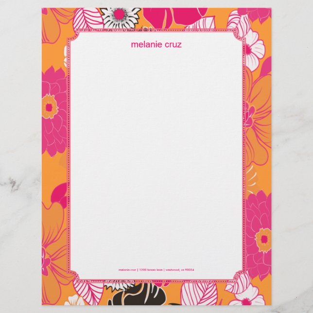 PixDezines Alegre Retro Floral, Monogram available Letterhead (Front)