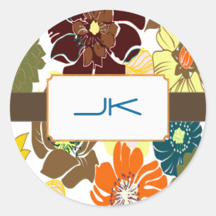 PixDezines Alegre Retro Floral, Monogram Classic Round Sticker