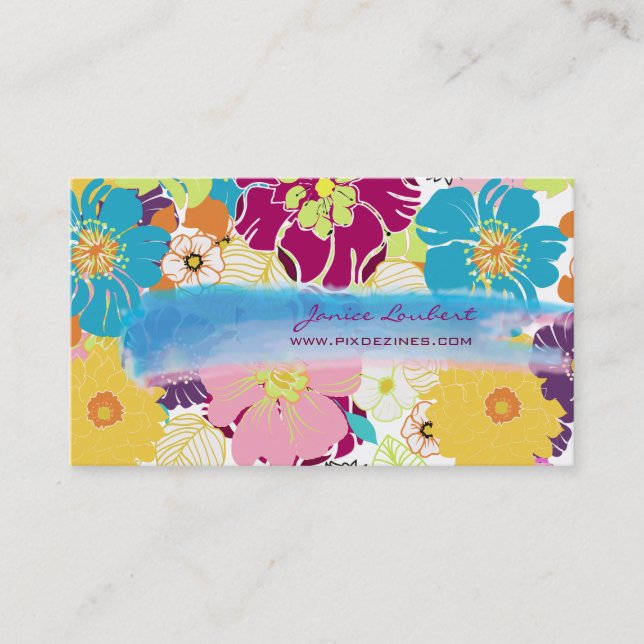 PixDezines alegre retro tropical flowers/DIY colou Business Card (Front)