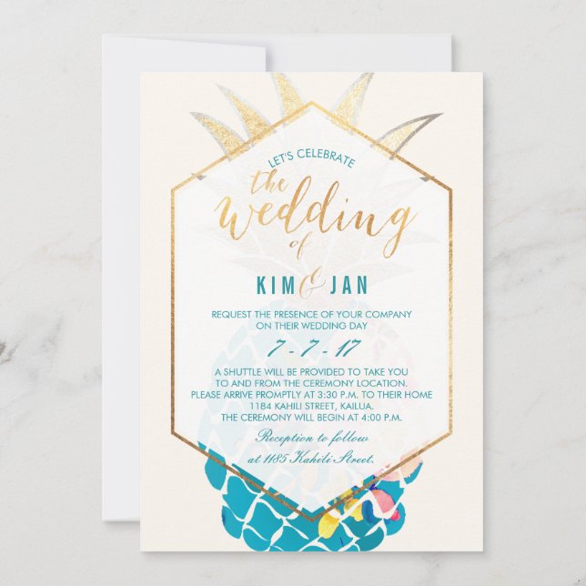 PixDezines Aloha Hawaiian Pineapples/DIY Colour Invitation (Back)