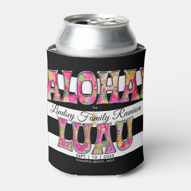 PixDezines Aloha Luau Pink Flamingos, DIY event Can Cooler (Can Front)