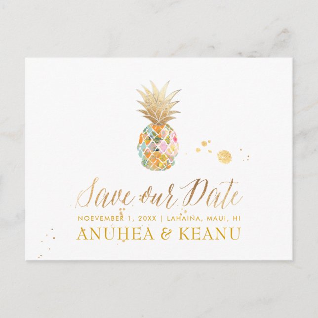 PixDezines Aloha Pineapple/Blue/Save the Date Announcement Postcard (Front)