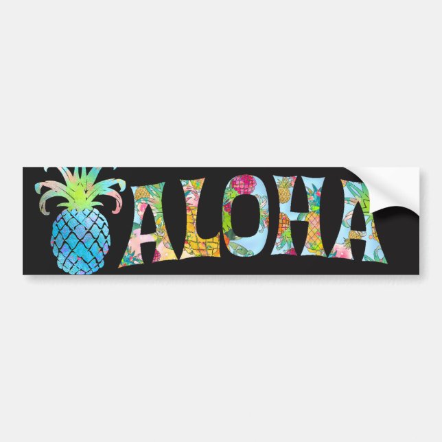 PixDezines Aloha Pineapple Bumper Sticker (Front)