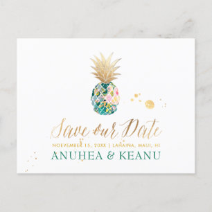 PixDezines Aloha Pineapple/Dark Teal/Save the Date Announcement Postcard