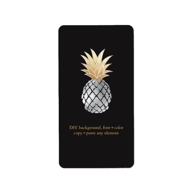 PixDezines Aloha Pineapple Faux Foil Wine Labels (Front)